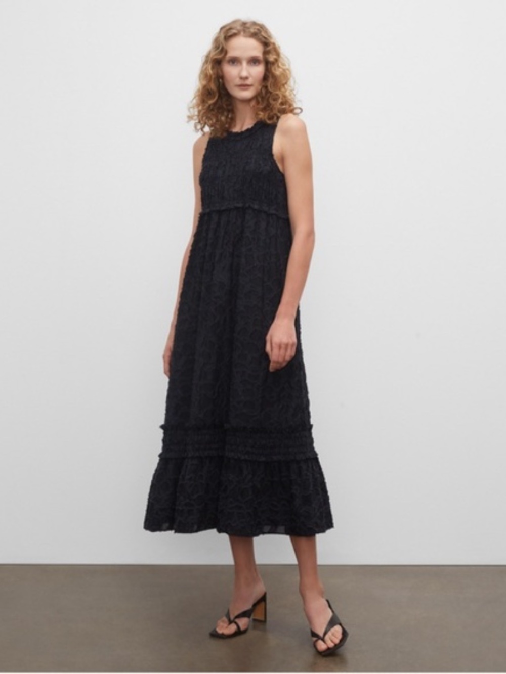 Club Monaco Black Smocked Midi Dress Formal Size XS High Neck - Picture 14 of 14